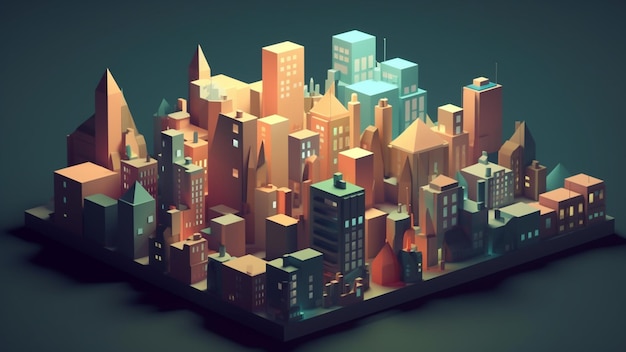 Low Poly 3D-Darstellung einer Stadt mit Stadtbild