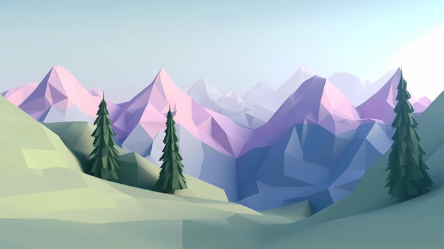 Low poly 3D Paisaje de montaña minimalista_ Generative Ai