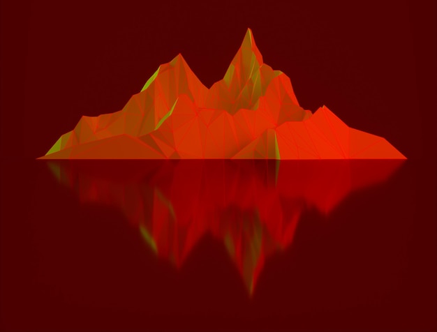 Low-Poly-Bild von hohen Bergen in Neonlicht-3D-Darstellung