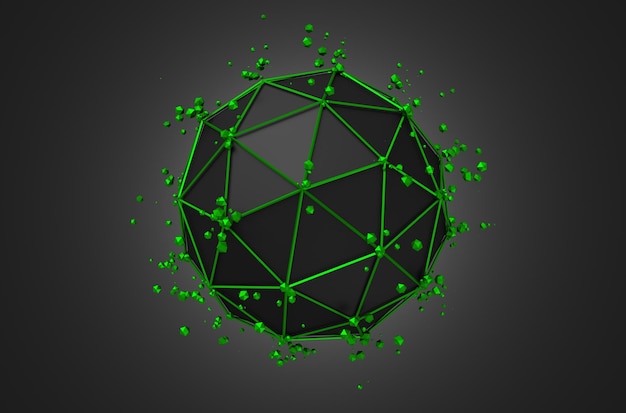 Low Poly Black Sphere mit chaotischer Struktur