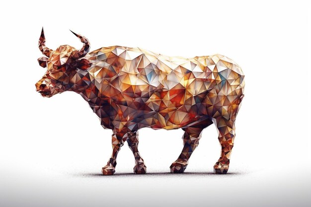 Low Poly golden bull auf weiß-schwarzem Hintergrund 3D-Illustration Polygonal-Stil