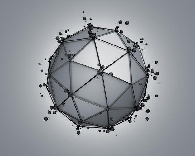 Low Poly Grey Sphere mit chaotischer Struktur