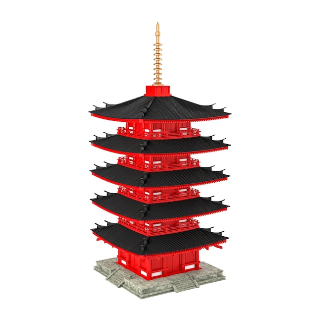 Low-Poly japanische antike Pagode isoliert auf weißem Hintergrund 3D-Rendering