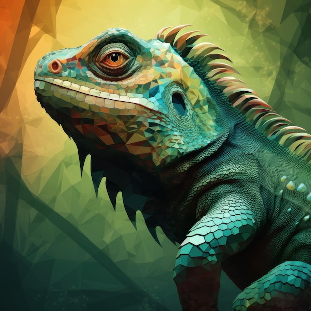 Low-Poly-Leguan-Porträt im surrealen Stil