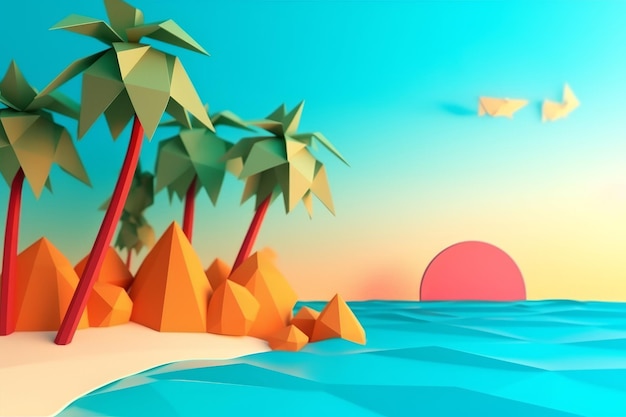 LowPoly Sommer-Strandlandschaft