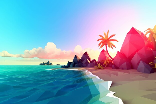 LowPoly Sommer-Strandlandschaft