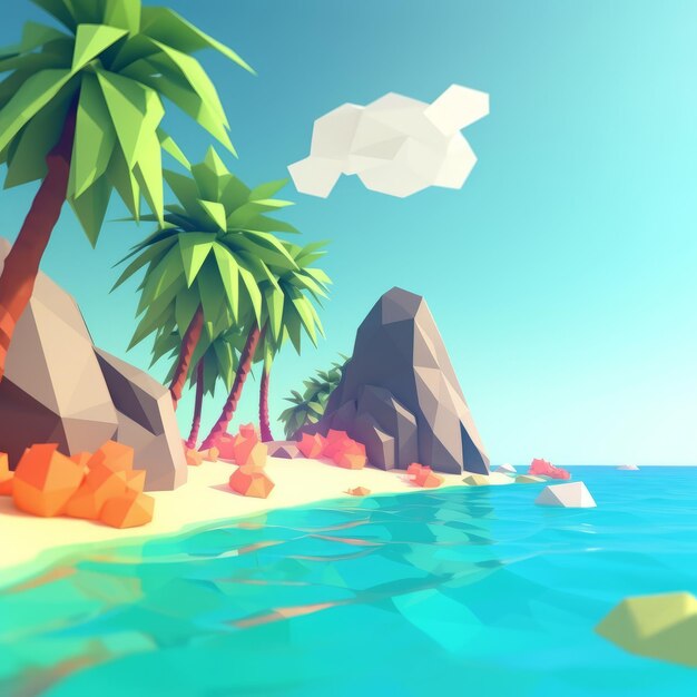 LowPoly Sommer-Strandlandschaft