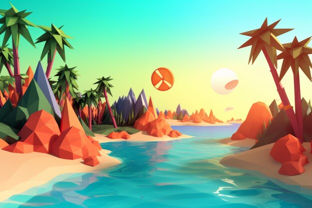 LowPoly Sommer-Strandlandschaft