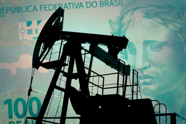 Ölpumpe auf dem Hintergrund des brasilianischen Real