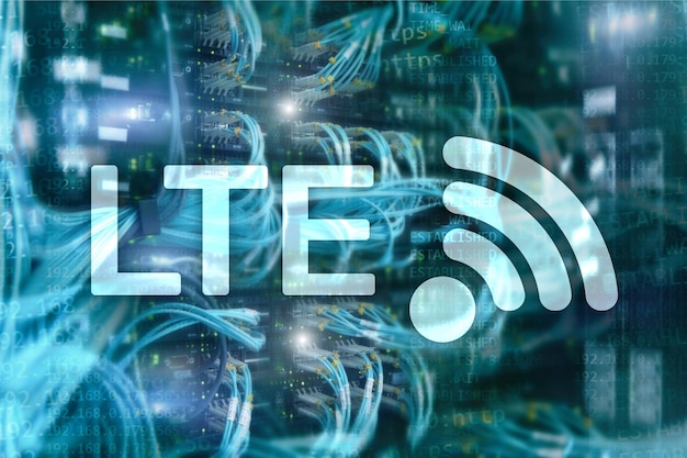 LTE Wireless Business Internet e tecnologia de comunicação da informação do conceito de realidade virtual em um fundo de servidor