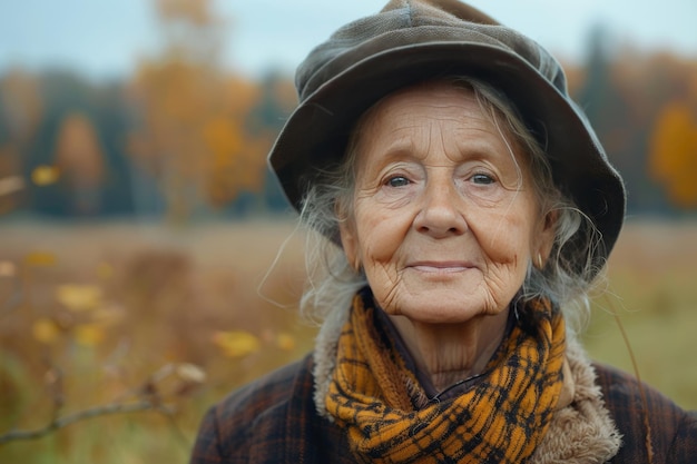 Ältere Frau mit Hut und Schal