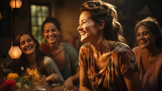 Ältere Frauen in einem Wohnzimmer lachen