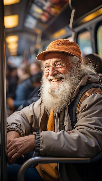 Ältere Leute steigen in den Bus.