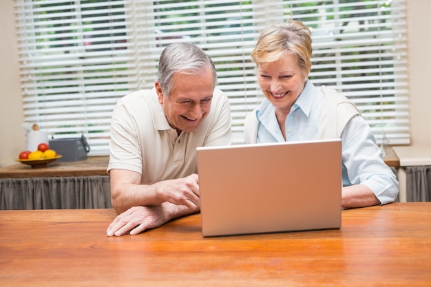 Ältere Paare, die zusammen den Laptop verwenden