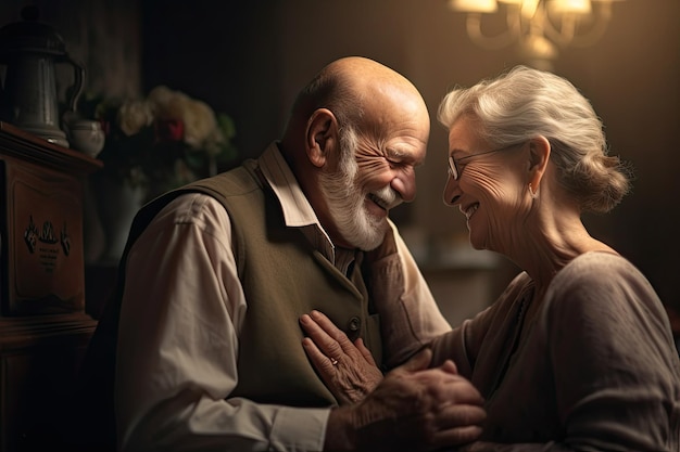 Ältere Paare kümmern sich gemeinsam um einander in ihrem Wohnzimmer Generative KI