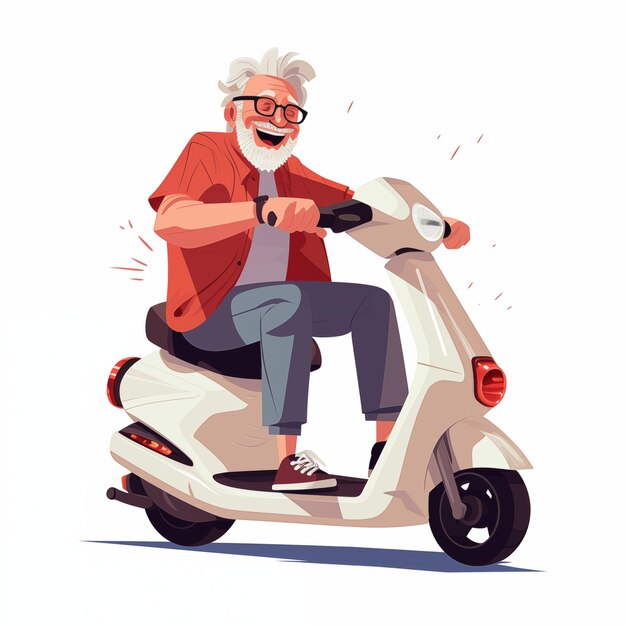 Älterer Mann fährt auf einem Roller mit einem Rucksack Generative KI