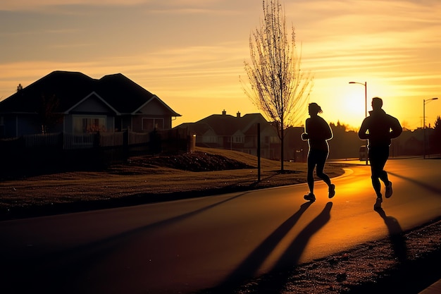 Älteres Paar joggt eine Silhouette-Fotografie