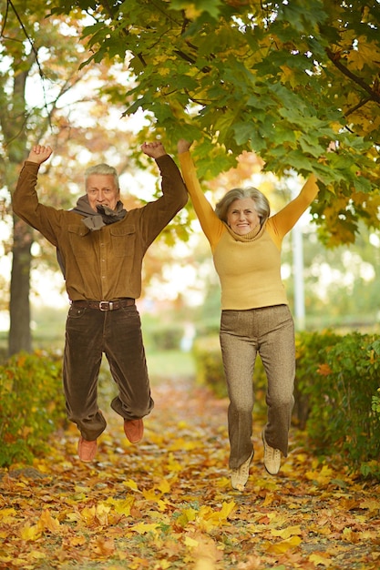 Älteres Paar springen