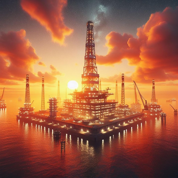 Ölturm beim Sonnenuntergang