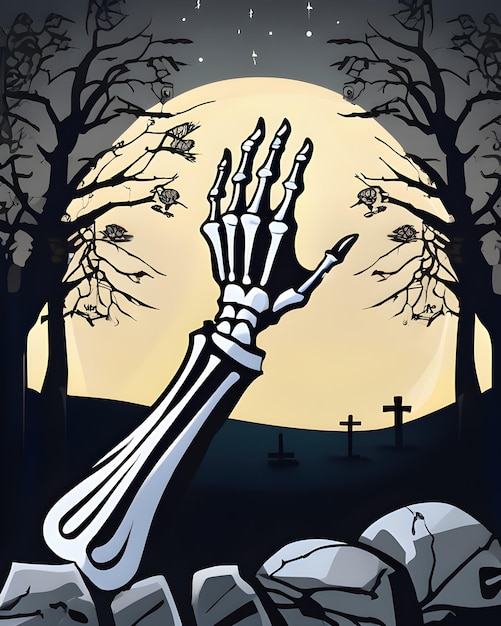Lua cheia acima do cemitério na ilustração de IA generativa da noite de Halloween