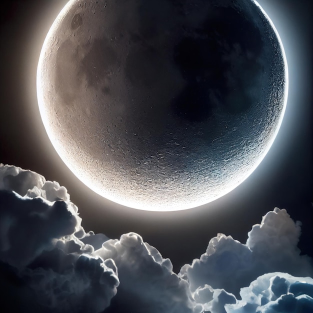 Lua cheia em uma noite escura Fundo de Halloween com lua Arte digital