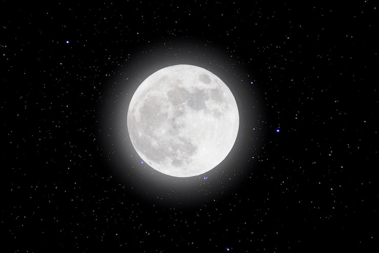 Foto lua cheia no espaço sobre estrelas com wood.supermoon.