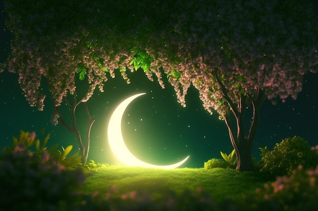 Lua crescente do Ramadã nasce na floresta de primavera