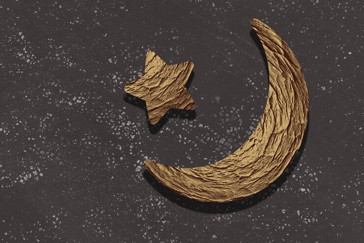 Foto lua crescente e fundo estrela para o mês sagrado do ramadã