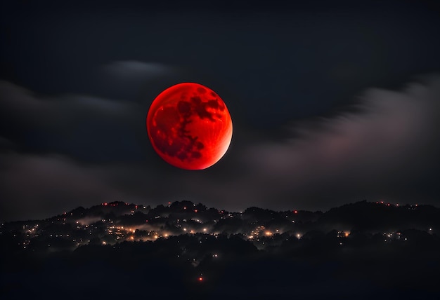 Foto lua de sangue lua vermelha verdadeira lua de sangue em