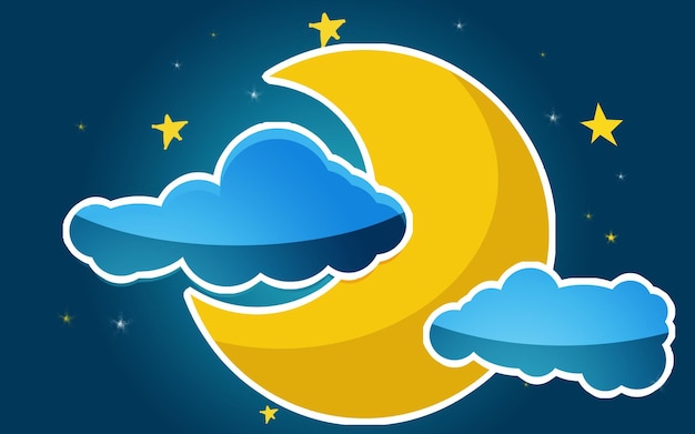 Lua e estrelas nas nuvens