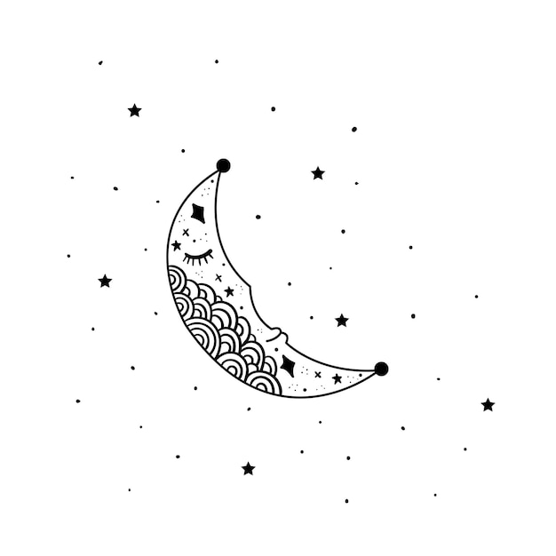 Lua mística com estrelas Estrelas constelações lua cristais