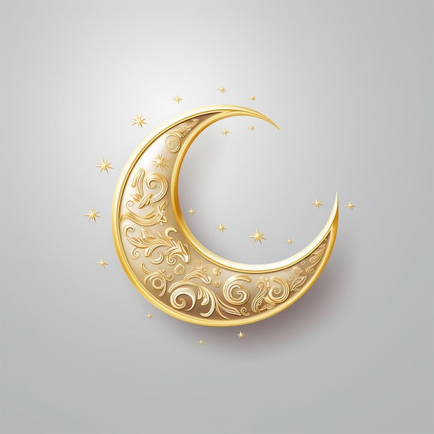 Lua ornamental dourada Eid Crescent renderizada em 3D