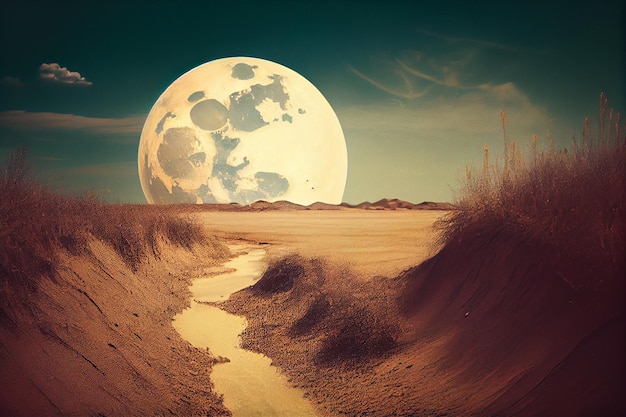 Lua sobre o deserto, paisagem surreal