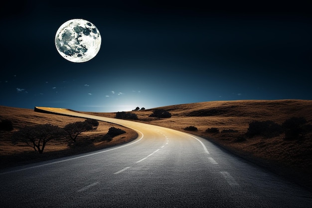 Lua sobre uma estrada de campo pacífica