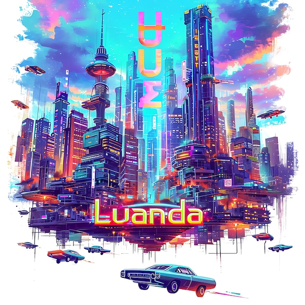 Luanda-Text mit futuristischem Science-Fiction-Typografie-Designstil I Aquarell Lanscape Arts Collection