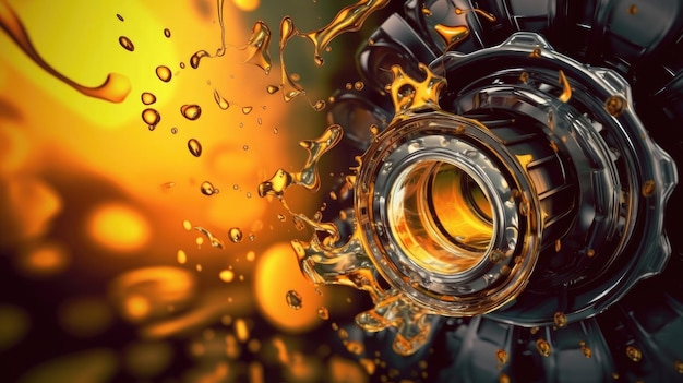 Lubricar el aceite de motor y los engranajes Las olas de aceite salpicando en el motor del automóvil con aceite lubricante Concepto de lubricar el óleo de motor y las engranajas IA generativa