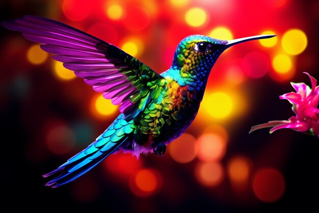 Foto las luces abstractas del colibrí de neón brillan