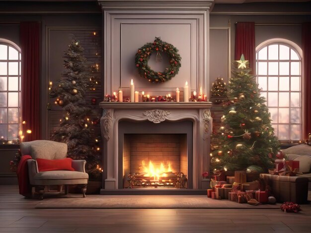 Luces de árbol de Navidad y fondo de año nuevoGenerative Ai