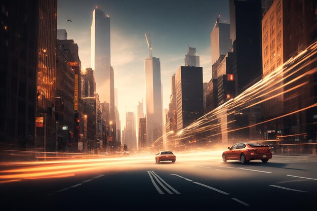 Luces de automóviles velocidad movimiento arte Ai paisaje urbano nocturno