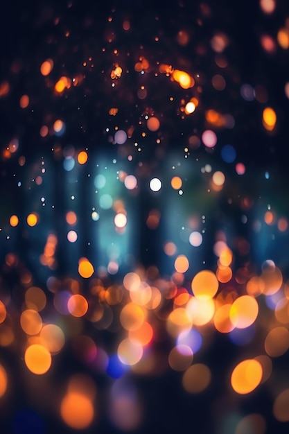 Luces bokeh borrosas en el fondo de la noche oscura creado con ai generativo