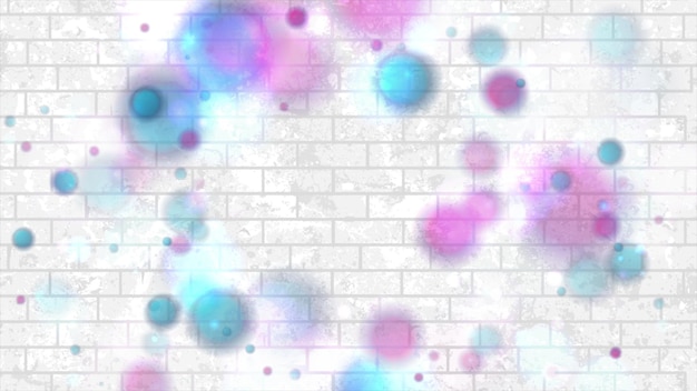 Luces bokeh brillantes azules y púrpuras en la pared de ladrillo blanco fondo abstracto Diseño de movimiento de neón en bucle sin fisuras Video animación Ultra HD 4K 3840x2160