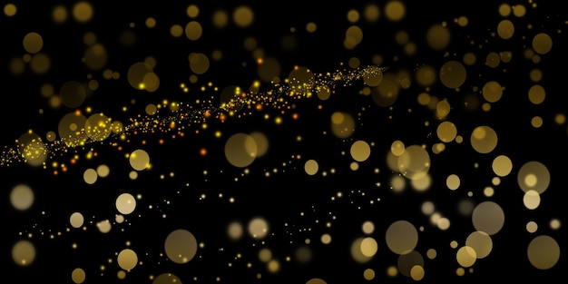 Las luces de bokeh doradas brillan de partículas de polvo brillantes fondo de superposición abstracto oscuro