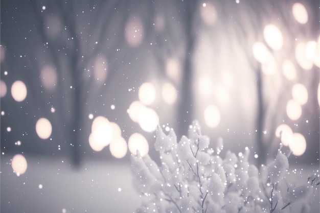 Luces bokeh, fondo con nieve.