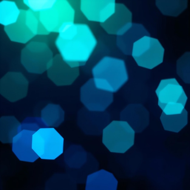 Luces de bokeh hexágono azul sobre un fondo azul oscuro
