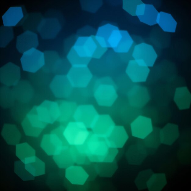 Luces de bokeh hexágono azul sobre un fondo azul oscuro