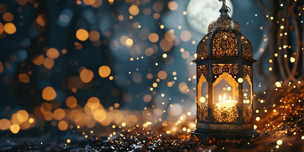 Foto las luces borrosas del fondo de las linternas de ramadán