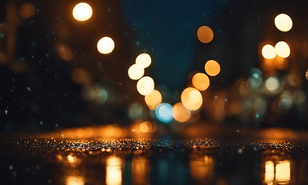 Las luces brillantes del distrito en la megapolis bajo el cielo oscuro por la noche en un fondo borroso