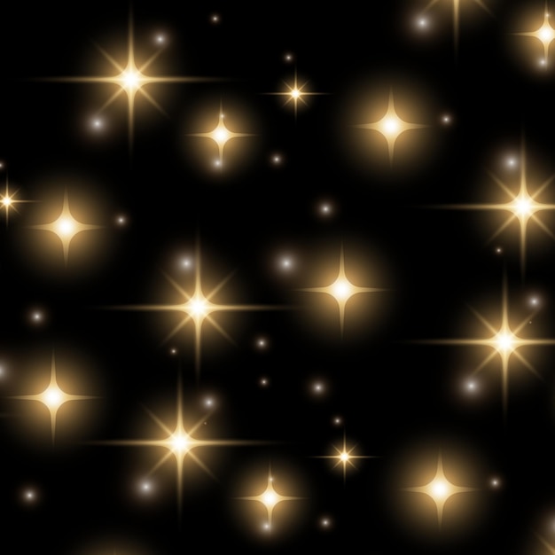 Luces brillantes y estrellas sobre un fondo negro