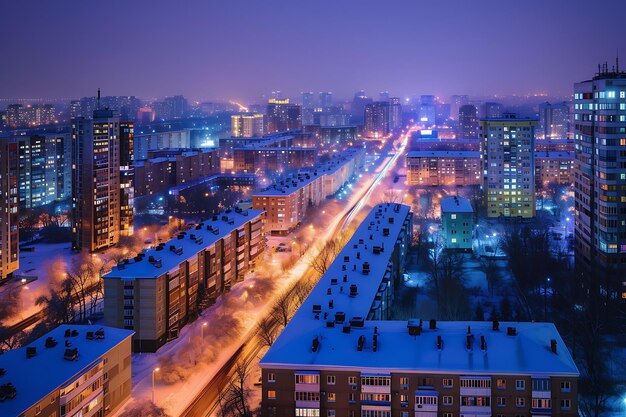 Foto las luces brillantes del horizonte de la ciudad