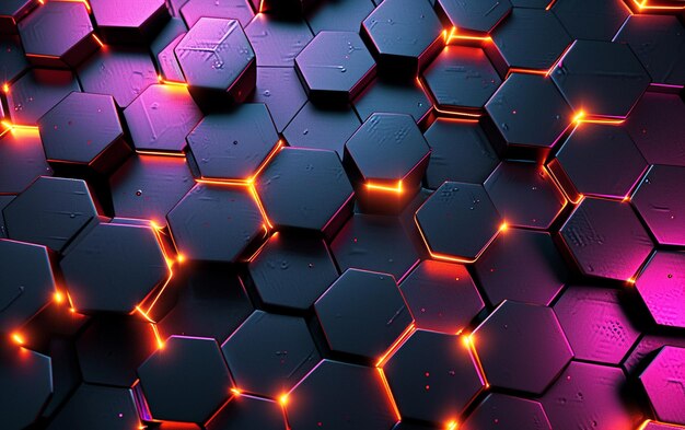 Foto luces brillantes sobre un fondo hexagonal